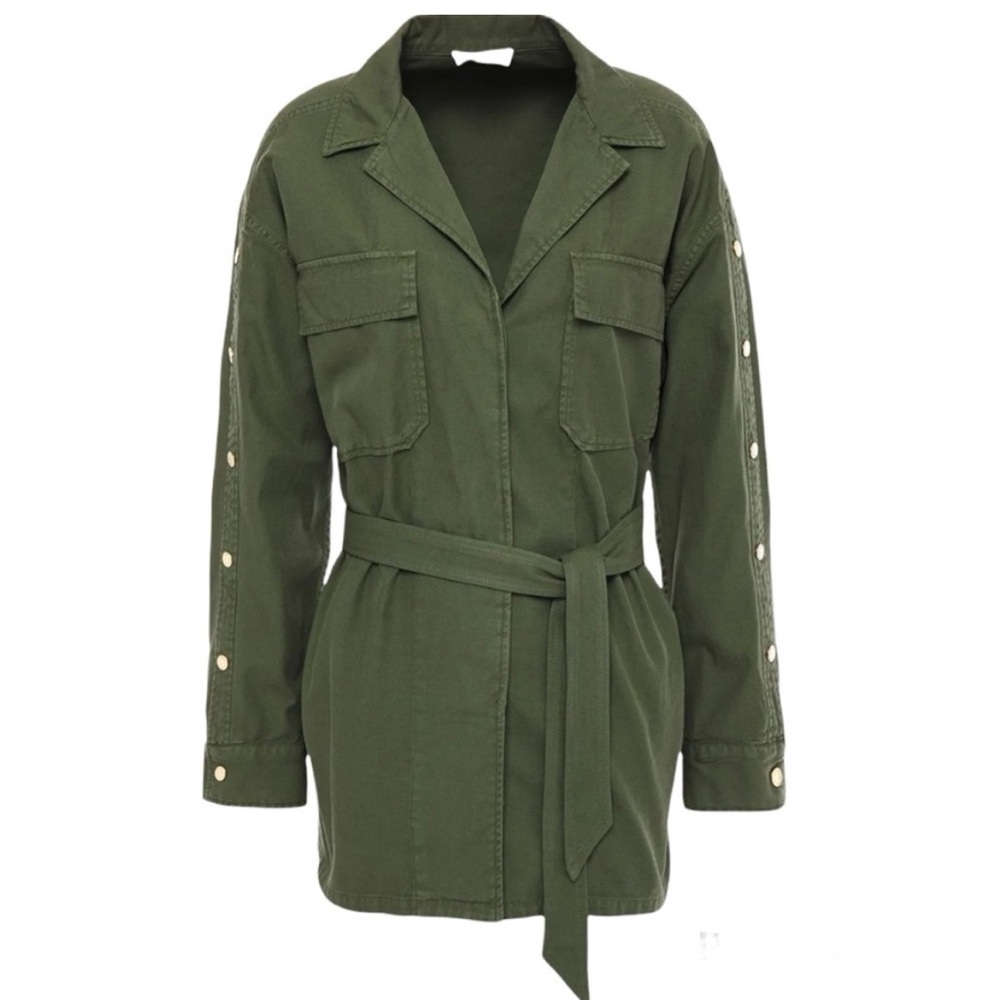 Sandro Bari Twill Field Jacket Belted Army Green Khaki Utility Quiet Luxury S